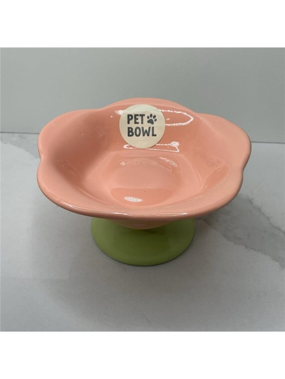 Rare Rockybear Pets Ceramic Food Bowl Elevated 3.5” X 5.5” Pink Green Shape New